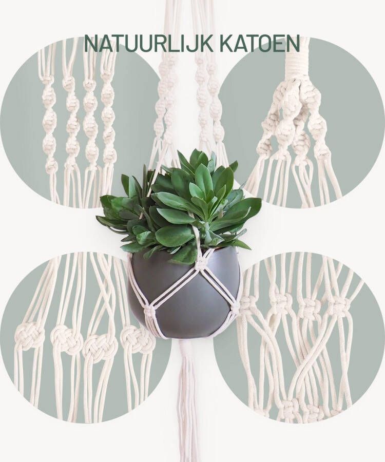 Gadgy Plantenhanger Set van 3 – Macramé stijl hanger Handgeweven katoen plantenpot ophangen