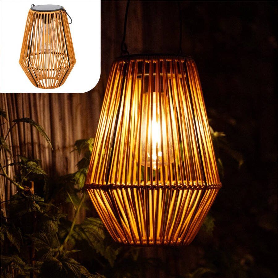 Gadgy Solar Tuinverlichting Rattan Bruin Tuinverlichting op Zonne Energie Solar Tafellamp met USB-aansluiting Buitenlamp Tuinbeeld Tuinlantaarn met Dag Nacht Sensor Verlichting voor Buiten Lantaarn Tuin