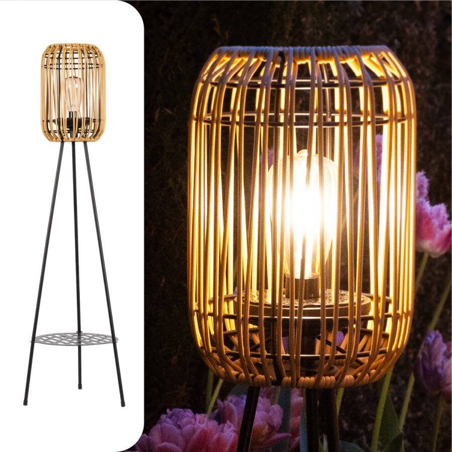 Gadgy Solar Tuinverlichting Staande Lamp Terras Buitenlamp Zonne Energie Balkon & Tuin Driepoot Tuinlamp Led Buiten met USB-aansluiting Tuinverlichting op Zonneenergie Lantaarn voor Buiten Verlichting Tuinlampen Rattan