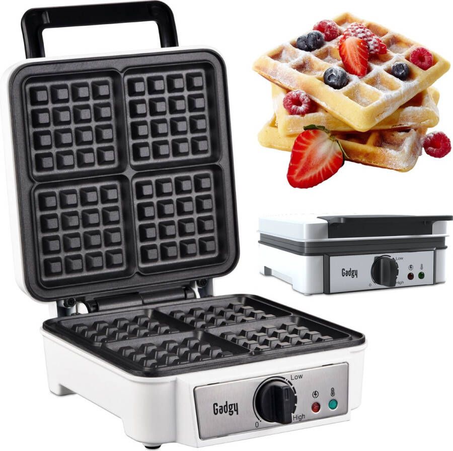 Gadgy Wafelijzer Wafelmaker voor 4 grote Brusselse Wafels – Anti Aanbaklaag Temperatuur instelbaar Indicatielampje Krachtige 1200 Watt