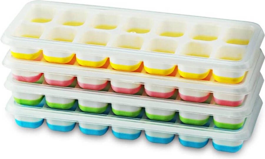 Loos merk Gvolatee IJsblokjesvorm van siliconen 4 stuks met deksel ruimtebesparend en stapelbaar BPA-vrij vierkante ijsblokjesvormen voor eenvoudig uitnemen