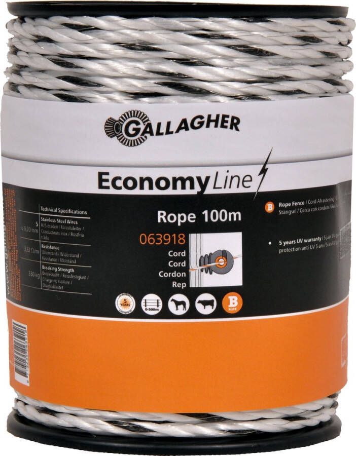 Gallagher Cord EconomyLine (5 MM Wit) 100 Meter