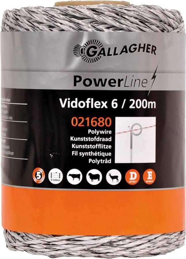Gallagher Schrikdraad Vidoflex 6 Powerline wit 200mtr