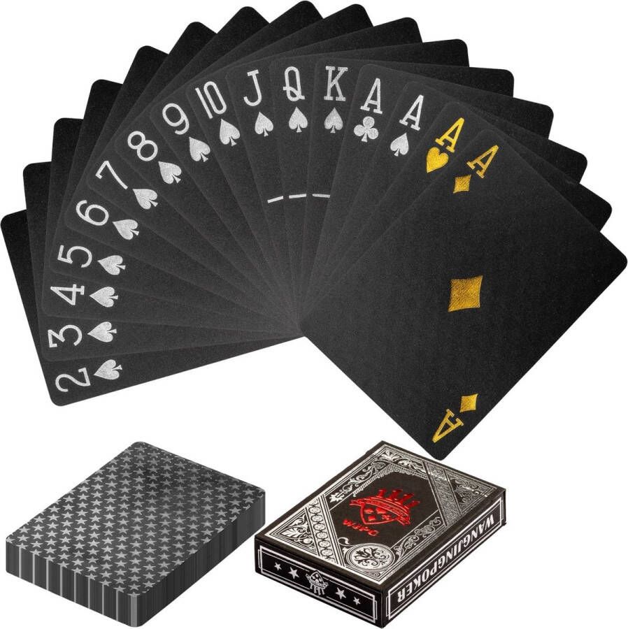 GAMES PLANET Pokerkaarten Pokerdeck 52 Kaarten Waterdicht Zwart Zilver