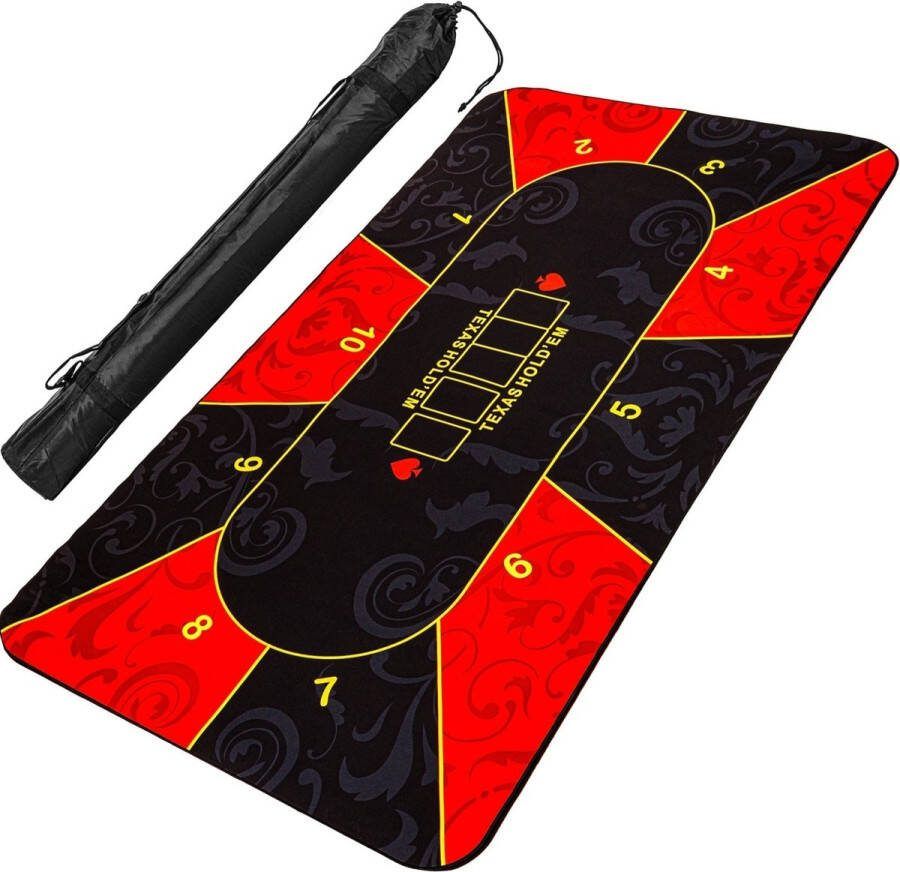 GAMES PLANET Pokermat Pokertafel Kleed Met draagtas XL 160 x 80 cm Zwart Rood