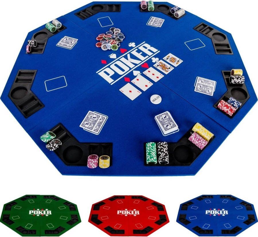 GAMES PLANET Pokermat Pokertafel Kleed Opvouwbaar Bekerhouder 8 Spelers Ø 122 cm Blauw