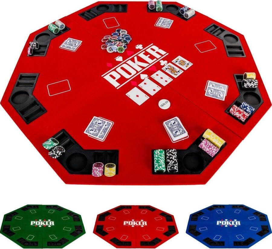 GAMES PLANET Pokermat Pokertafel Kleed Opvouwbaar Bekerhouder 8 Spelers Ø 122 cm Rood