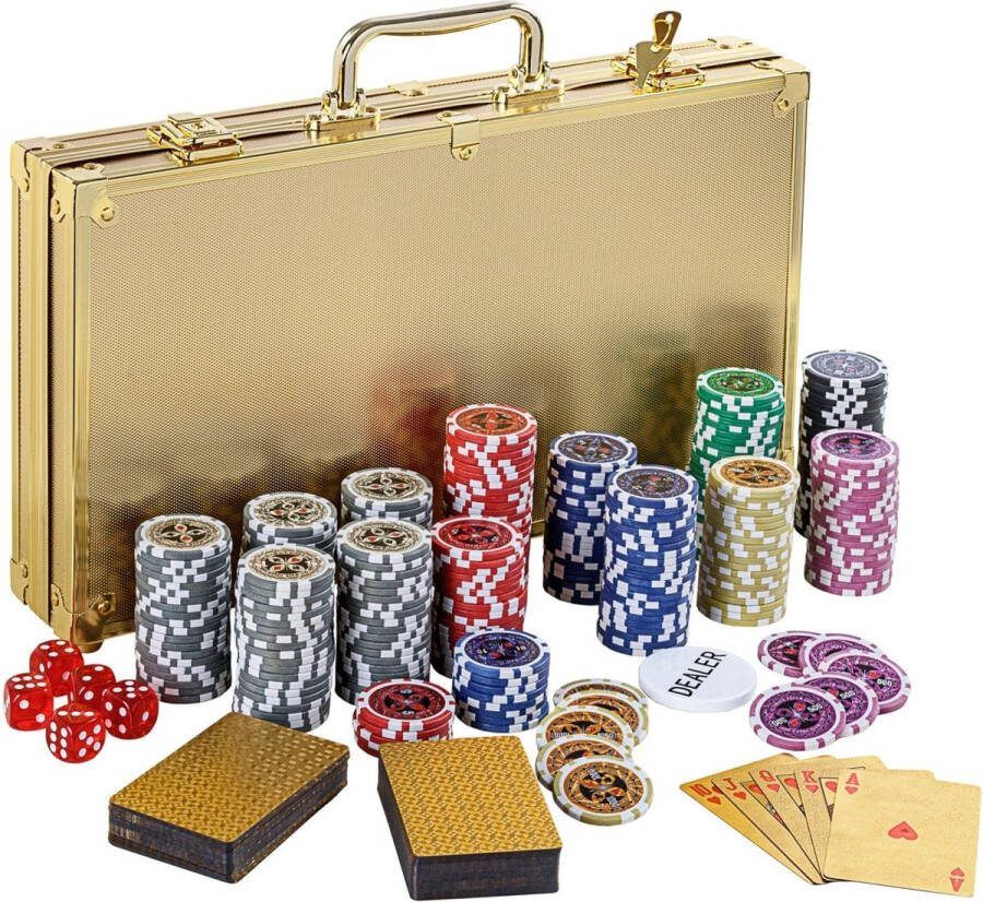 GAMES PLANET Pokerset Koffer 300 Chips Speelkaarten Aluminium Zwart