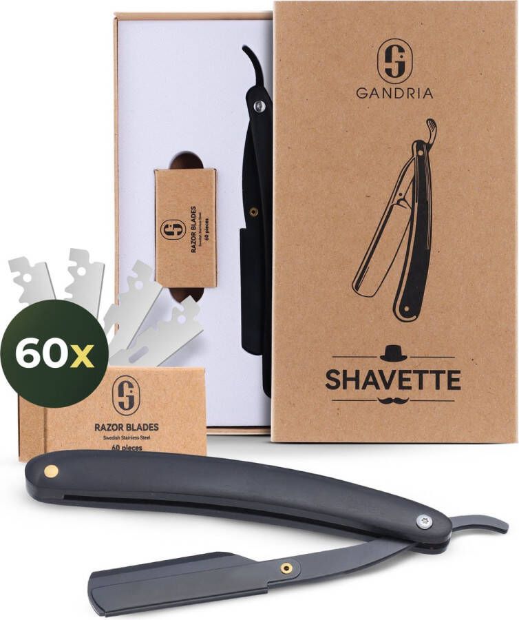 Gandria Shavette Open Scheermes Klassiek Klap Scheermes Barbiersmes & Kappersmes Safety Razor Straight Razor voor Mannen Incl. 60 Scheermesjes