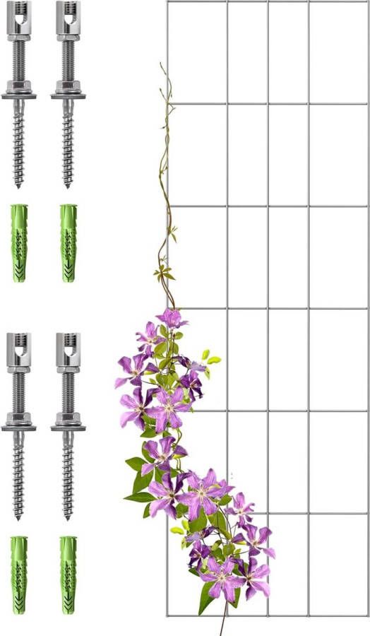 GARDELI Roestvrijstalen latwerk voor klimplanten 145 x 45 cm roestvrij latwerk met professionele muurbeugels voor clematis rozen klimop en meer