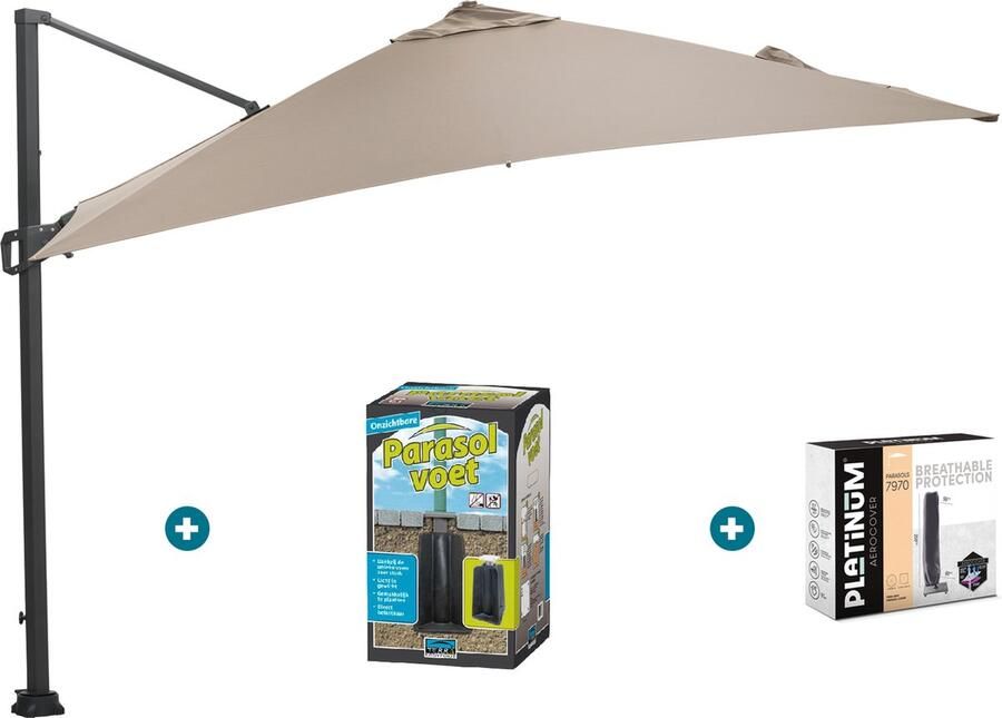 Garden Impressions GI Hawaii zweefparasol 300 x 300 cm. Taupe met ingraafvoet en hoes