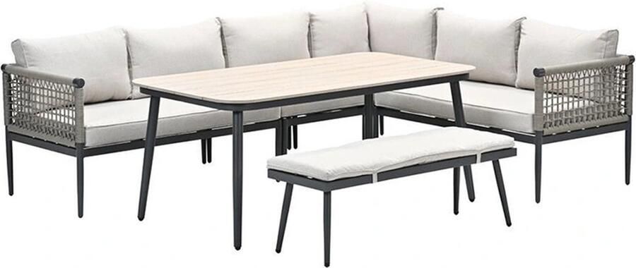 Van Kooten Tuin en Buitenleven Garden Impressions Teramon lounge diningset 6-delig carbon black rope taupe desert sand light teak Vironwood- Polyester kussenhoes- Garden Impressions