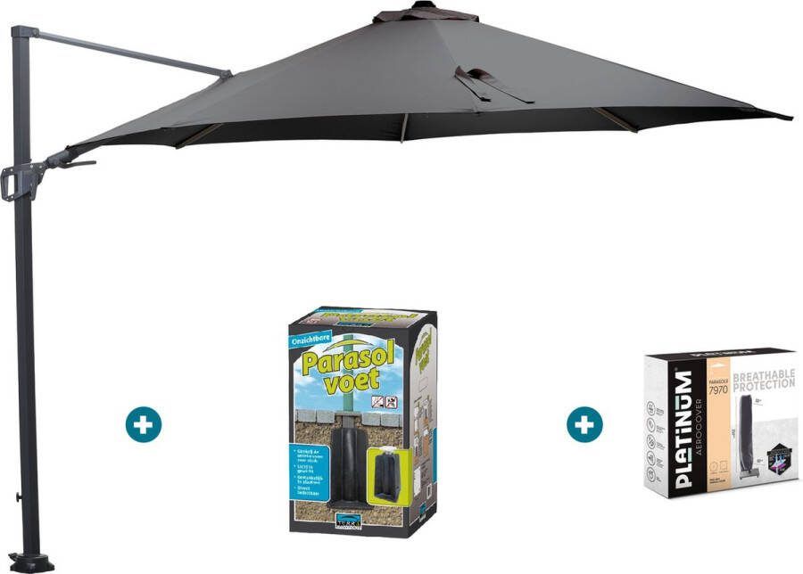 Garden Impressions GI Hawaii zweefparasol 350 cm. Donker grijs met ingraafvoet en hoes