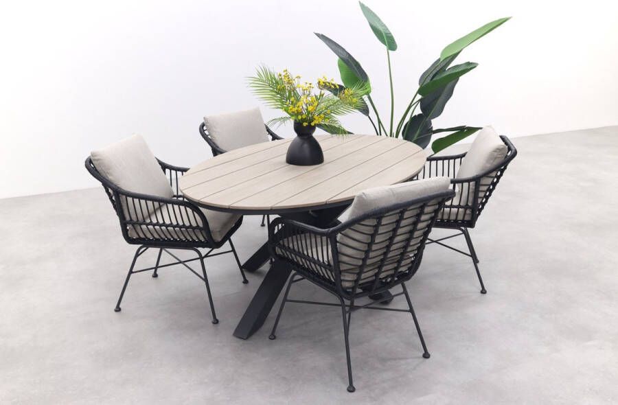 Garden Impressions GI Margriet zwart zand Edison 180 x 115 cm. tafel ovale tuinset