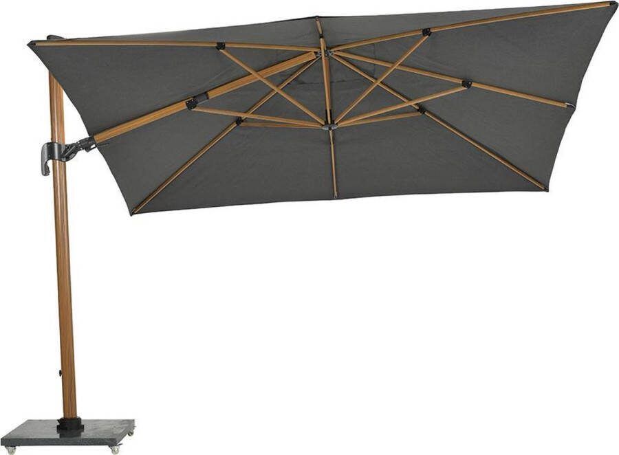 Garden Impressions Hawaii Big Pole zweefparasol 350x350 cm frame teak look doek donker grijs