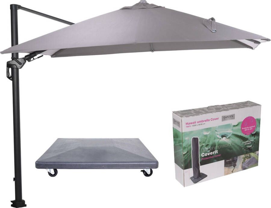 Garden Impressions Hawaii Lumen parasol zand doek inclusief 90 kg parasolvoet en bijpassende parasolhoes