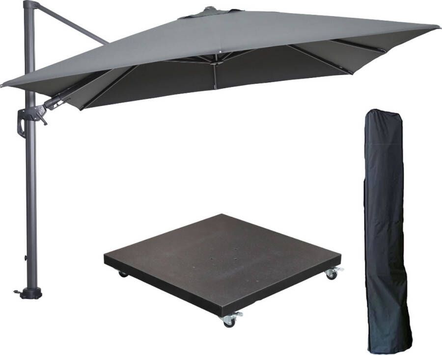 Garden Impressions Hawaii zweefparasol 300x300 cm carbon black donker grijs met 90kg verrijdbare parasolvoet en parasolhoes