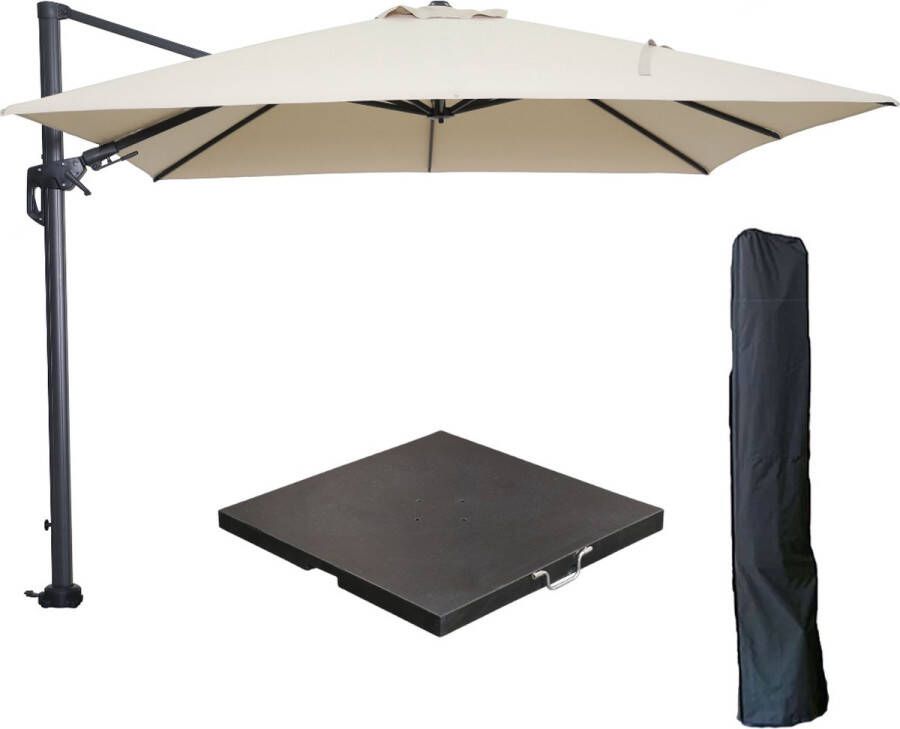 Garden Impressions Hawaii zweefparasol 300x300 cm carbon black ecru met 90kg black polished parasolvoet en parasolhoes