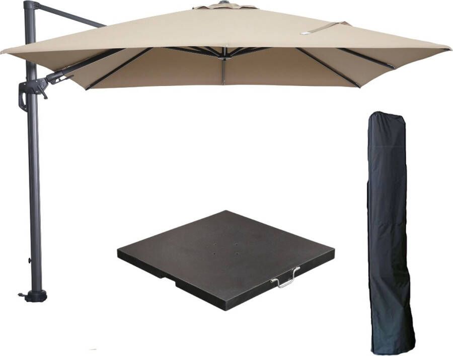 Garden Impressions Hawaii zweefparasol 300x300 cm carbon black taupe met 90kg black polished parasolvoet en parasolhoes