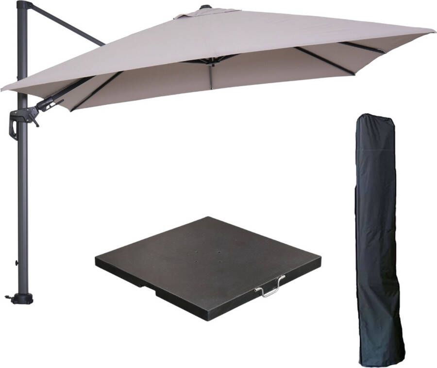 Garden Impressions Hawaii zweefparasol 300x300 cm carbon black zand met 90kg black polished parasolvoet en parasolhoes