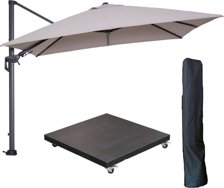 Garden Impressions Hawaii zweefparasol 300x300 cm carbon black zand met 90kg verrijdbare parasolvoet en parasolhoes