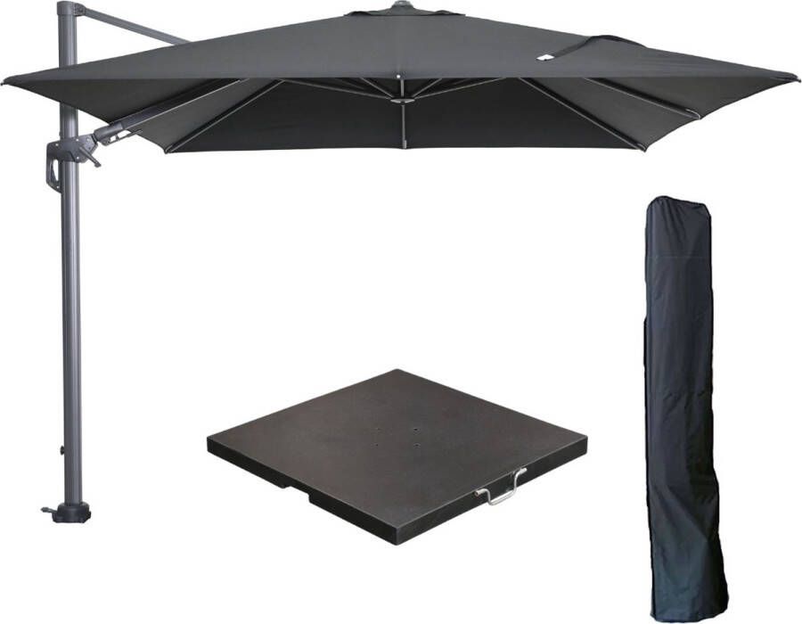 Garden Impressions Hawaii zweefparasol 300x300 cm carbon black zwart met 90kg black polished parasolvoet en parasolhoes