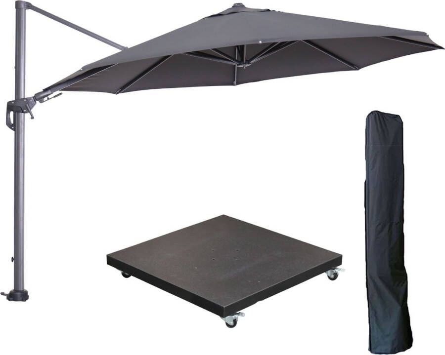 Garden Impressions Hawaii zweefparasol Ø350 cm carbon black donker grijs met 90kg verrijdbare parasolvoet en parasolhoes