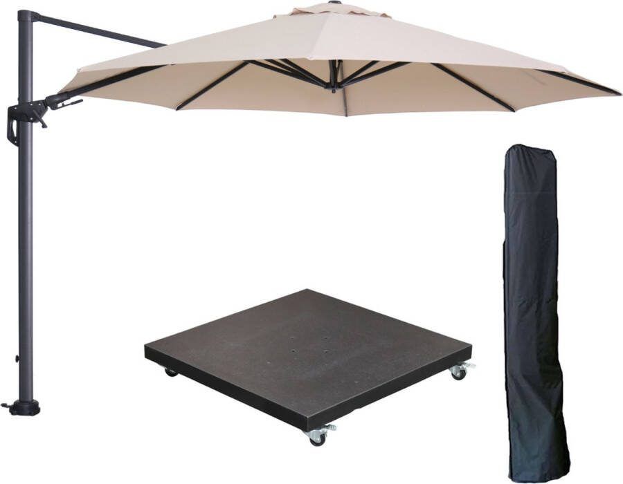 Garden Impressions Hawaii zweefparasol Ø350 cm carbon black ecru met 90kg verrijdbare parasolvoet en parasolhoes