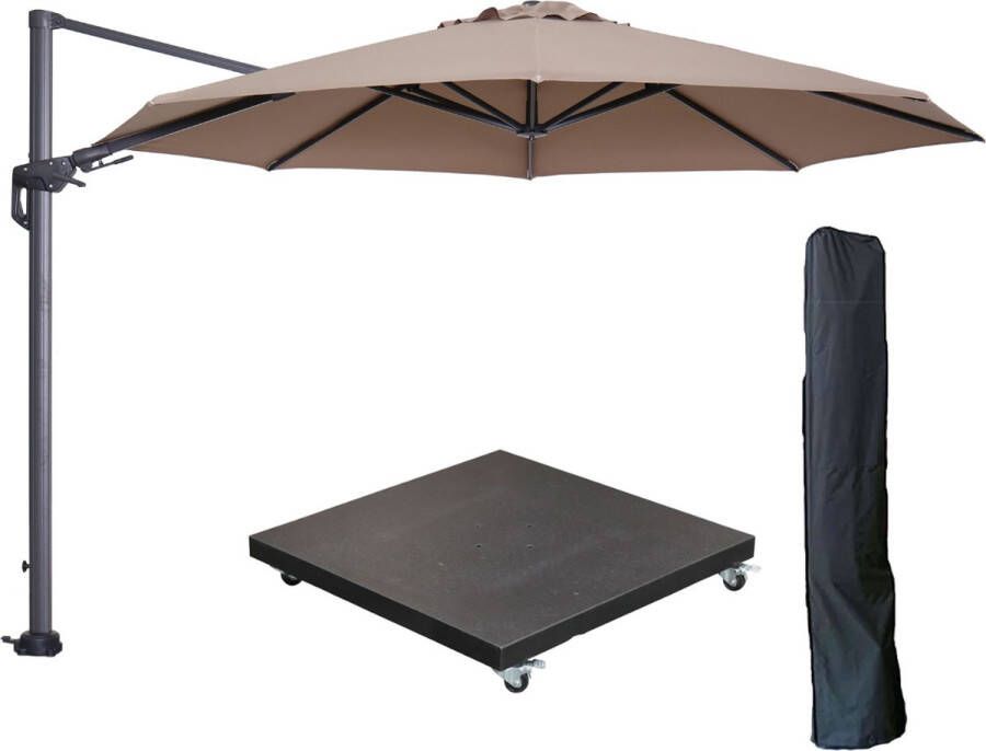 Garden Impressions Hawaii zweefparasol Ø350 cm carbon black taupe met 90kg verrijdbare parasolvoet en parasolhoes