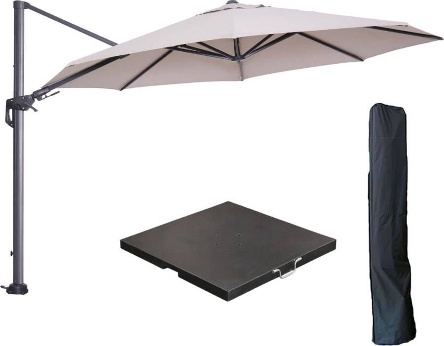 Garden Impressions Hawaii zweefparasol Ø350 cm carbon black zand met 90kg black polished parasolvoet en parasolhoes