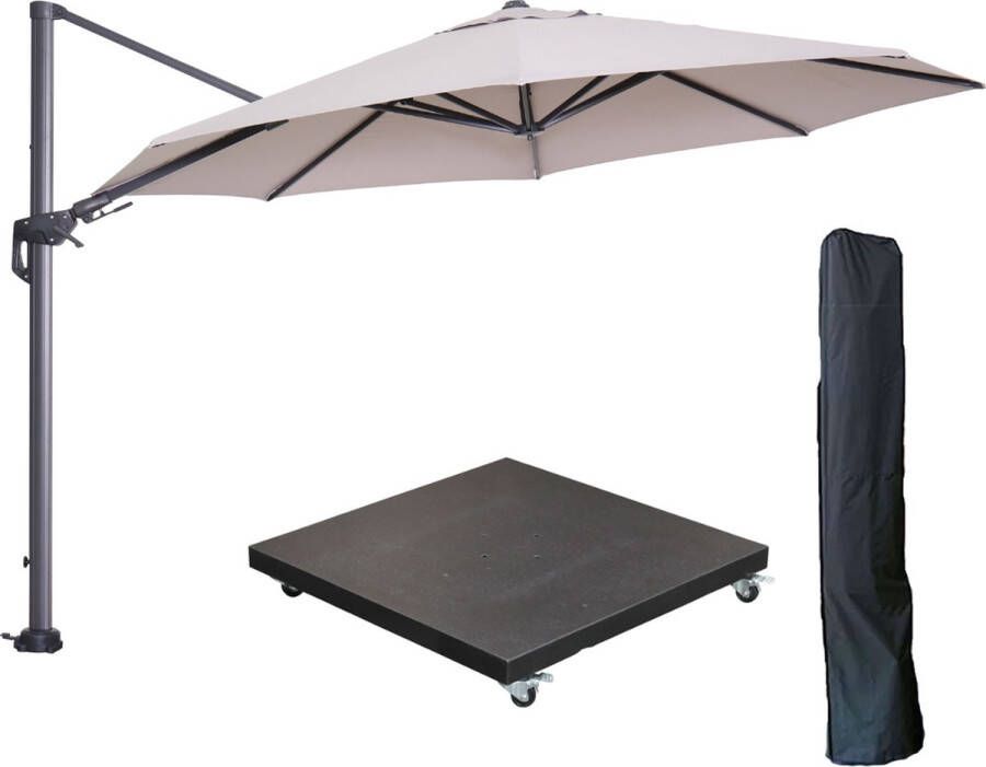 Garden Impressions Hawaii zweefparasol Ø350 cm carbon black zand met 90kg verrijdbare parasolvoet en parasolhoes