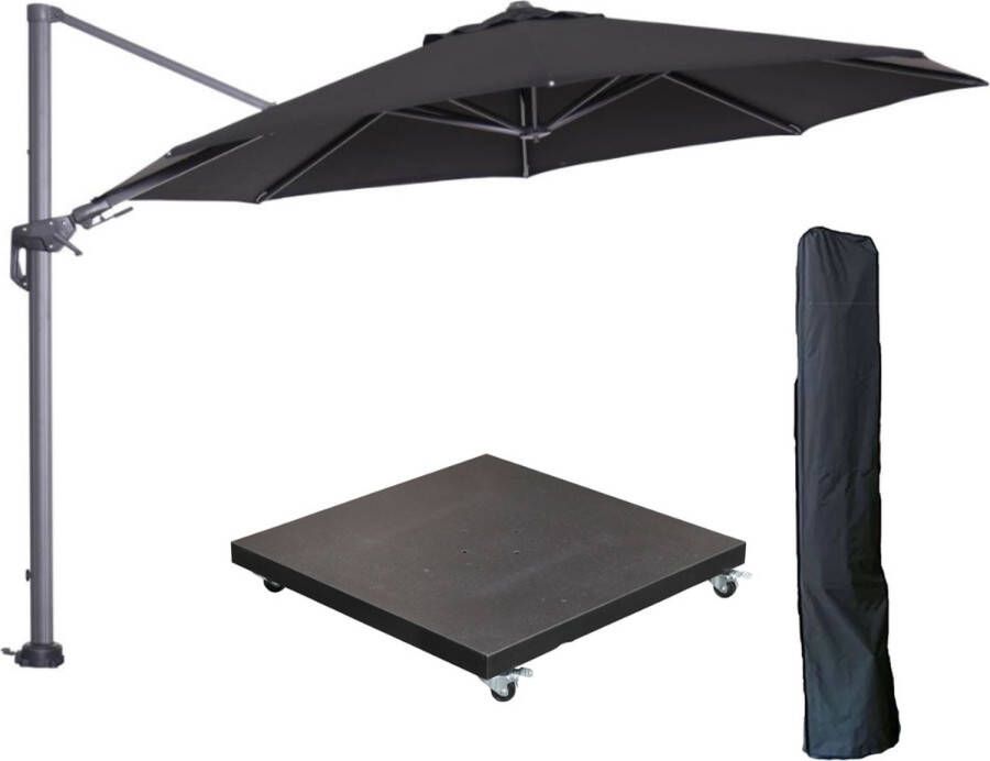 Garden Impressions Hawaii zweefparasol Ø350 cm carbon black zwart met 90kg verrijdbare parasolvoet en parasolhoes