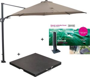 Garden Impressions Hawaii Zweefparasol Ø350 Cm Donker Grijs taupe Met 90 Kg Parasolvoet En Parasolhoes