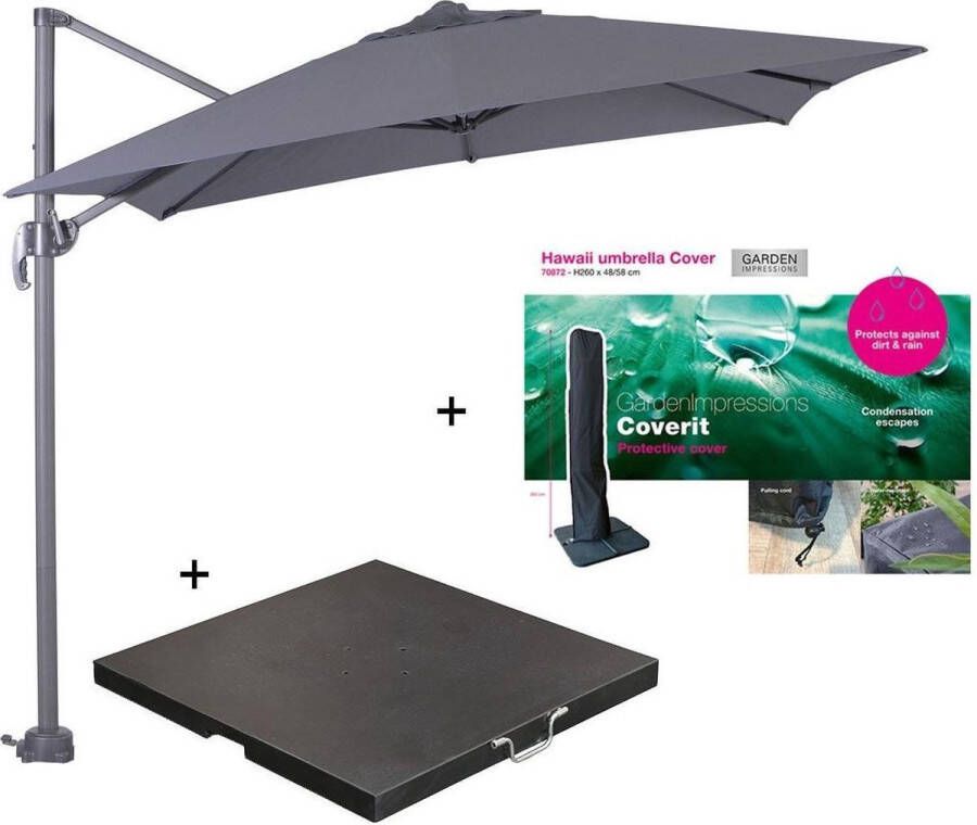 Garden Impressions Hawaii zweefparasol S 250x250 donker grijs met 60 kg parasolvoet en parasolhoes