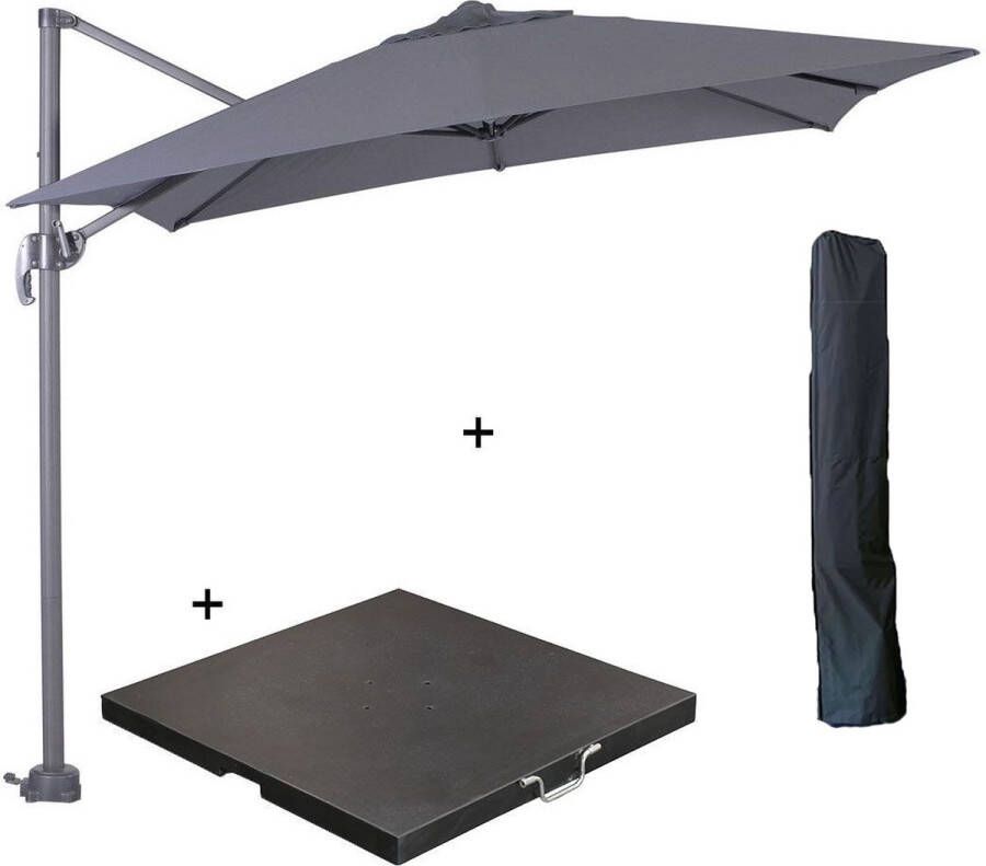 Garden Impressions Hawaii zweefparasol S 250x250 donker grijs met 80 kg parasolvoet en parasolhoes