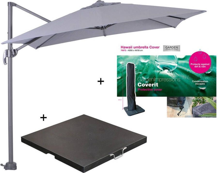 Garden Impressions Hawaii zweefparasol S 250x250 donker grijs licht grijs met 80 kg parasolvoet en parasolhoes