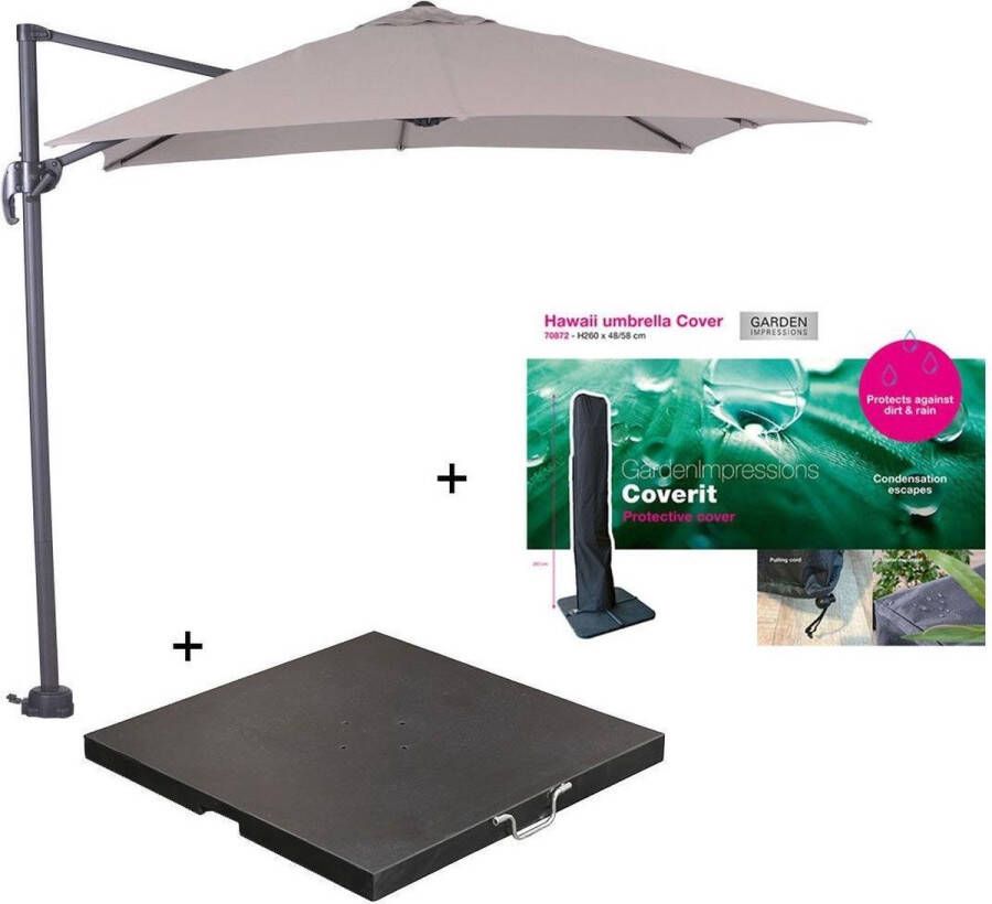 Garden Impressions Hawaii zweefparasol S 250x250 donker grijs zand met 60 kg parasolvoet en parasolhoes