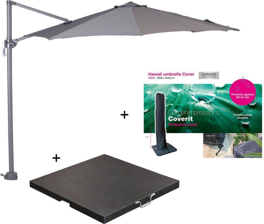 Garden Impressions Hawaii zweefparasol S Ø300 donker grijs licht grijs met 80 kg parasolvoet en parasolhoes