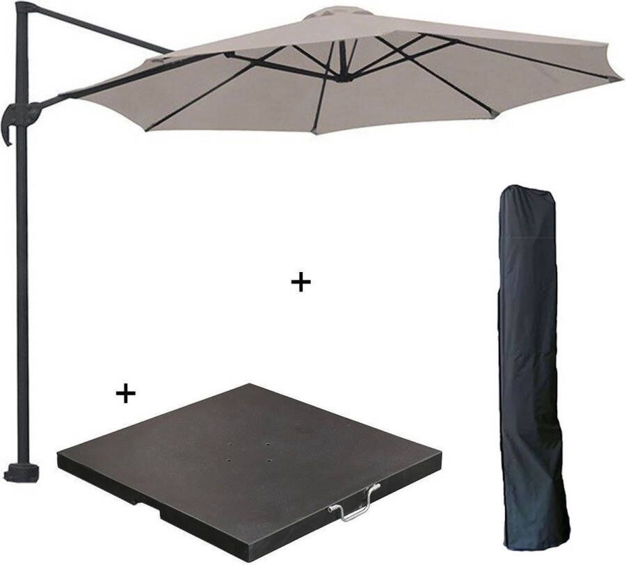 Garden Impressions Hawaii zweefparasol S Ø300 donker grijs zand met 80 kg parasolvoet en parasolhoes