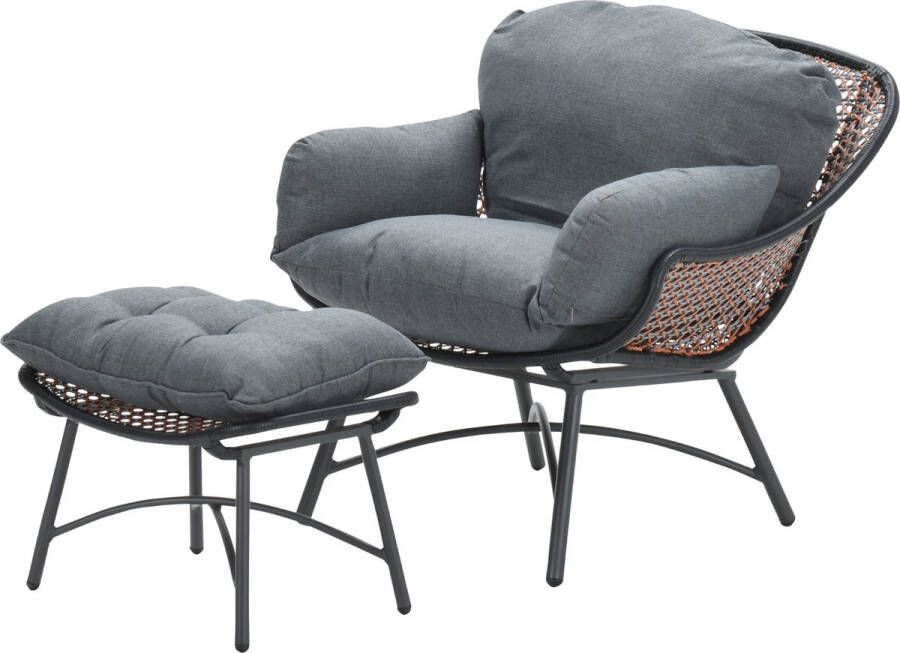 Garden Impressions Logan loungestoel met voetenbank oranje donkergrijs grijs