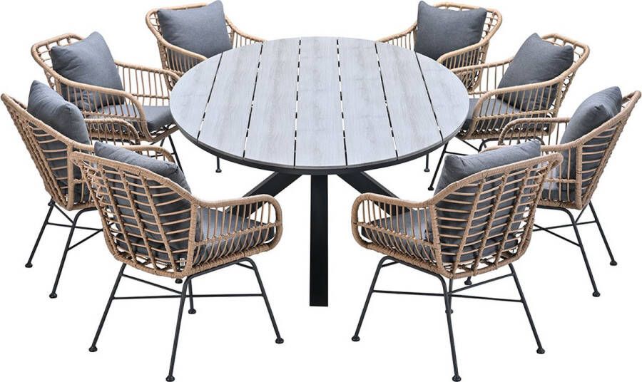 Garden Impressions Lucas tuinset 9-delig bruin Tulli tuintafel ovaal 280x140 cm grey teak look