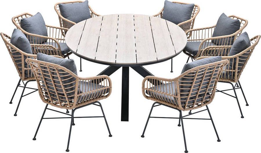 Garden Impressions Lucas tuinset 9-delig bruin Tulli tuintafel ovaal 280x140 cm light teak look