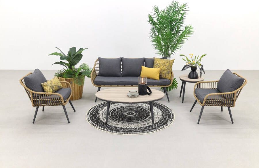 Garden Impressions Margriet stoel-bank loungeset Natural rotan Mystic Grey 5 delig