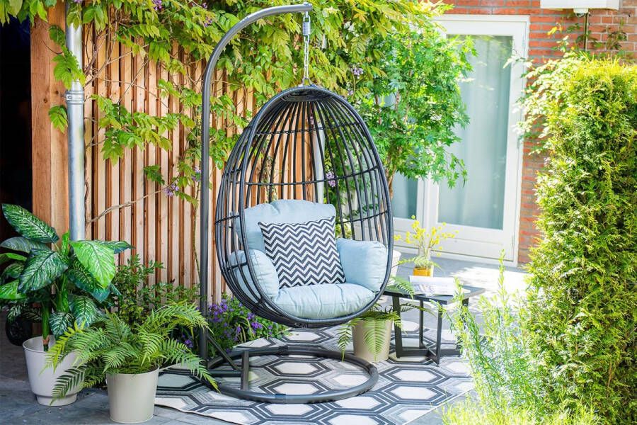 Garden Impressions Panama hangstoel black rotan carbon black mint grey