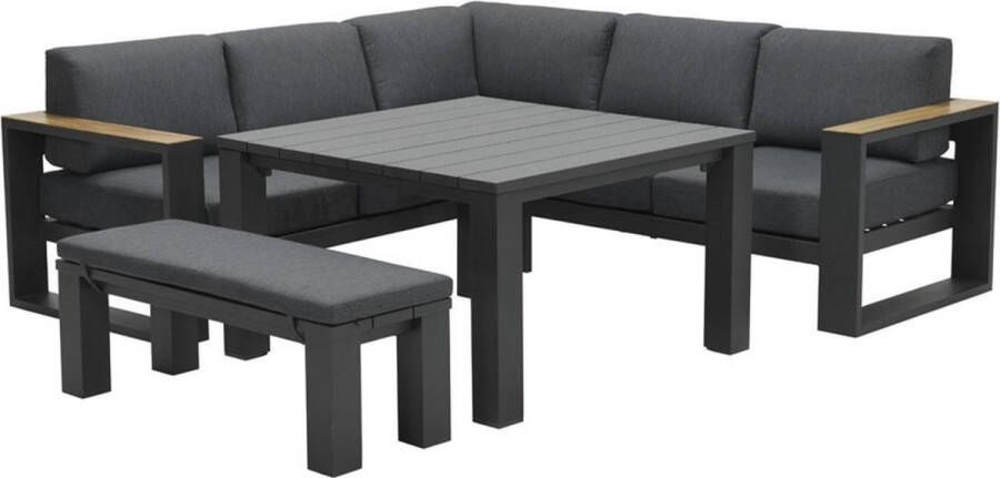 Garden Impressions Plaza lounge dining set 5-delig donker grijs teaklook