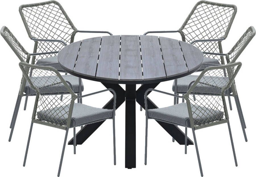 Garden Impressions Ross tuinset 7-delig mosgroen Tulli tuintafel ovaal 220x115 cm grey teak look