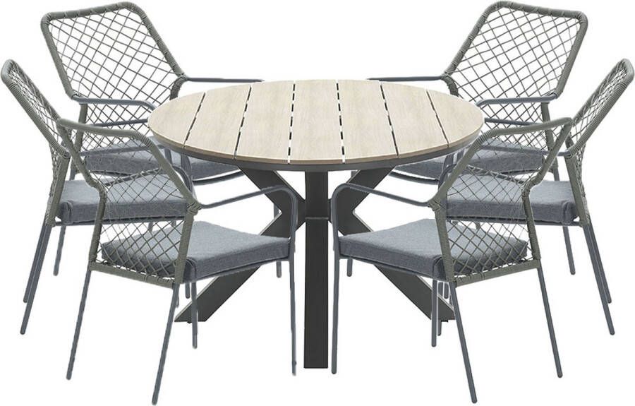 Garden Impressions Ross tuinset 7-delig mosgroen Tulli tuintafel ovaal 220x115 cm light teak look