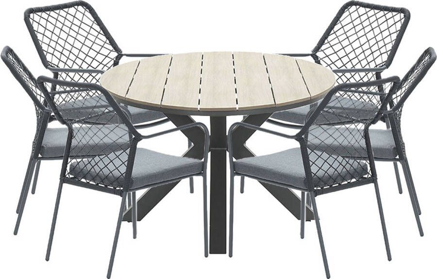 Garden Impressions Ross tuinset 7-delig zwart Tulli tuintafel ovaal 220x115 cm light teak look