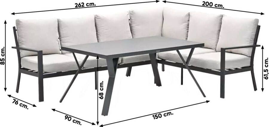 Garden Impressions Sergio lounge-diningset 3-delig rechts carbon black desert sand