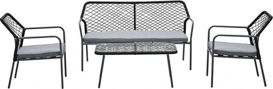 Garden Impressions Turin loungeset 4-delig carbon black rope black desert sand light teak vironwood